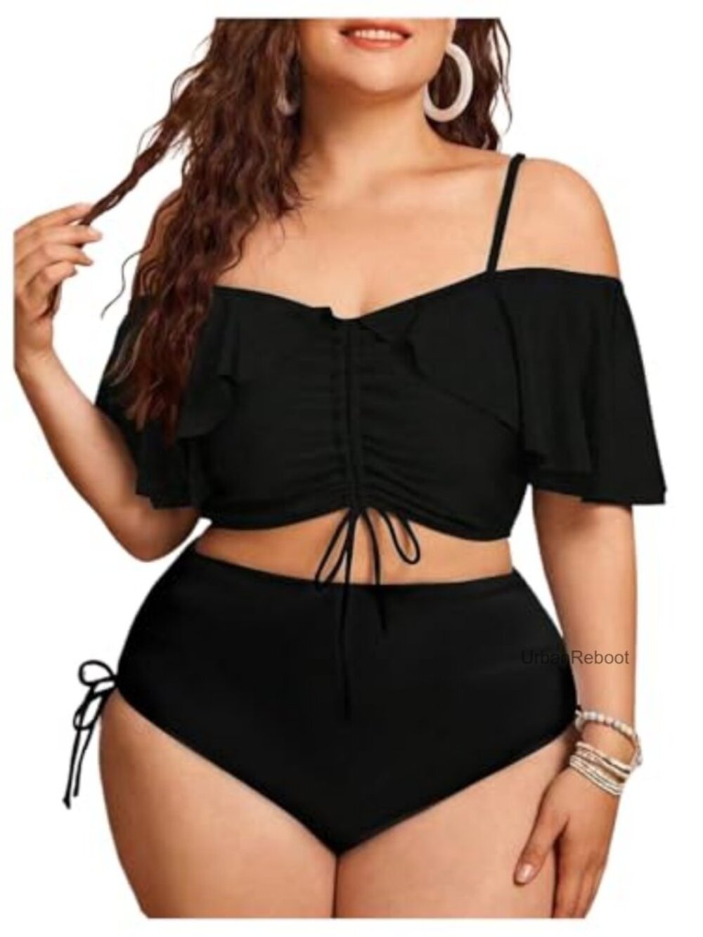 Plus Size Tankini Set Off Shoulder High Waisted Swimsuits